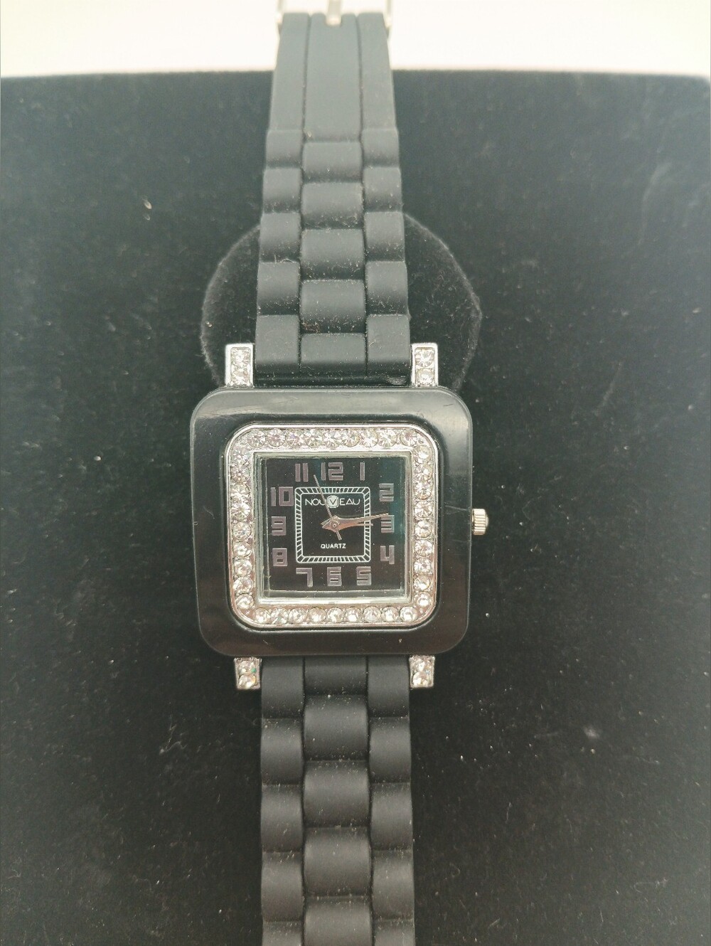 Nouveau Black Crystal-Trim Square Watch